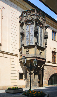 Prague - Karolinum, medieval building of university - gothic oriel